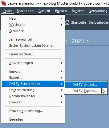 DATEV Import in Lexware buchhaltung im Menü auswählen Lexware pro / premium Versionen