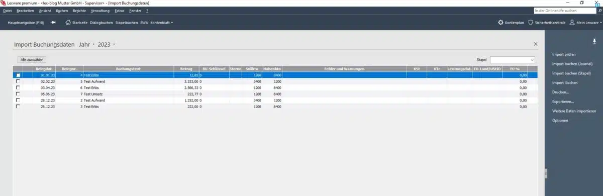 Liste Import Buchungsdaten DATEV Import in Lexware buchhaltung