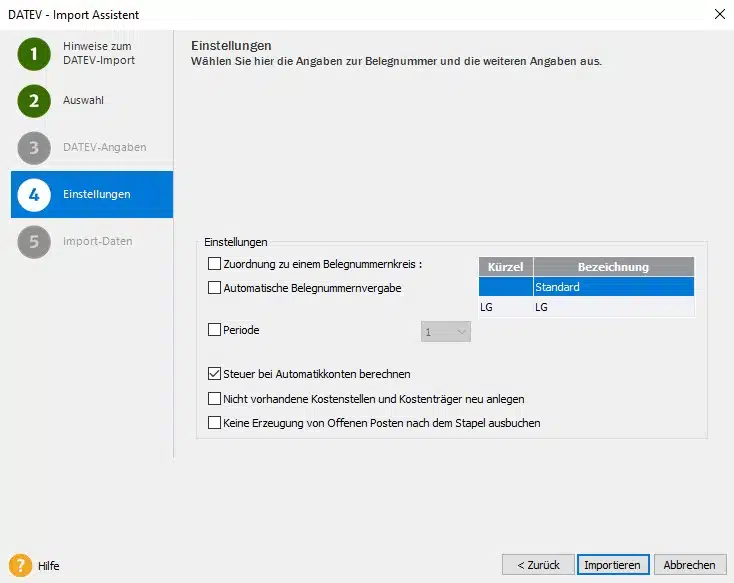 Einstellungen zum DATEV Import in Lexware buchhaltung pro / premium