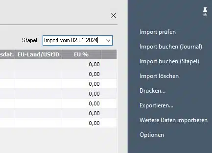 Stapel für Import auswählen / bezeichnen