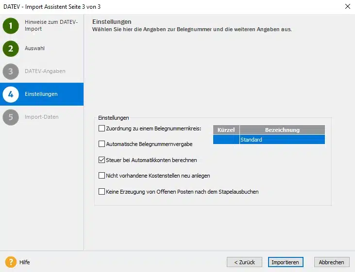 Einstellungen zum DATEV Import in Lexware buchhaltung basis / plus