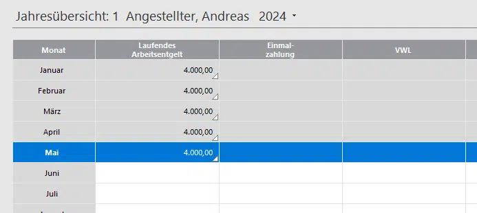 Lexware lohn+gehalt - Jahresübersicht öffnen - Monat auswählen