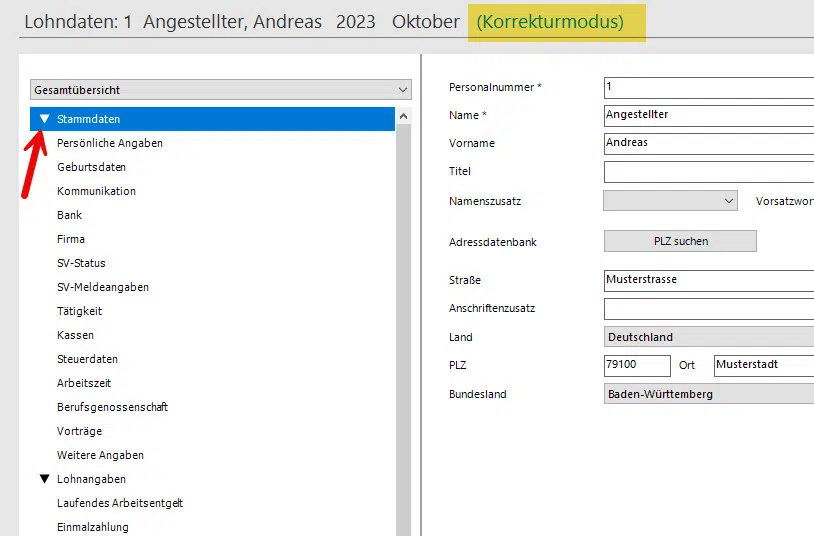 Lexware lohn+gehalt - Mitarbeiterstammdaten in Lexware lohn+gehalt korrigieren