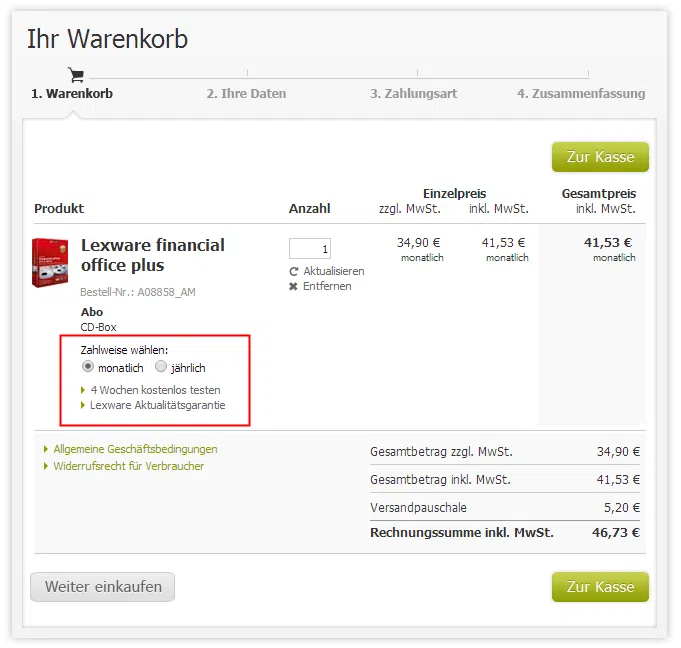 Lexware Aktualitätsgarantie: Praktisch oder ärgerlich? Aktualitätsgarantie Warenkorb