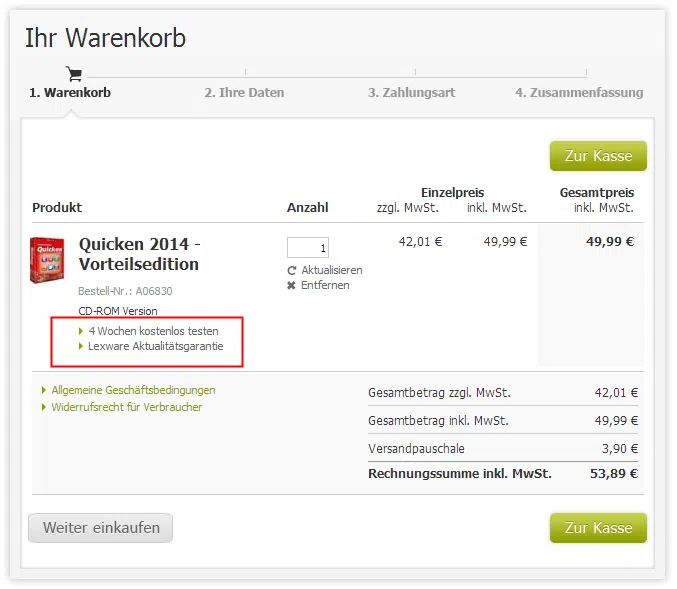 Lexware Aktualitätsgarantie: Praktisch oder ärgerlich? Aktualitätsgarantie Warenkorb