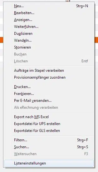Listeneinstellungen