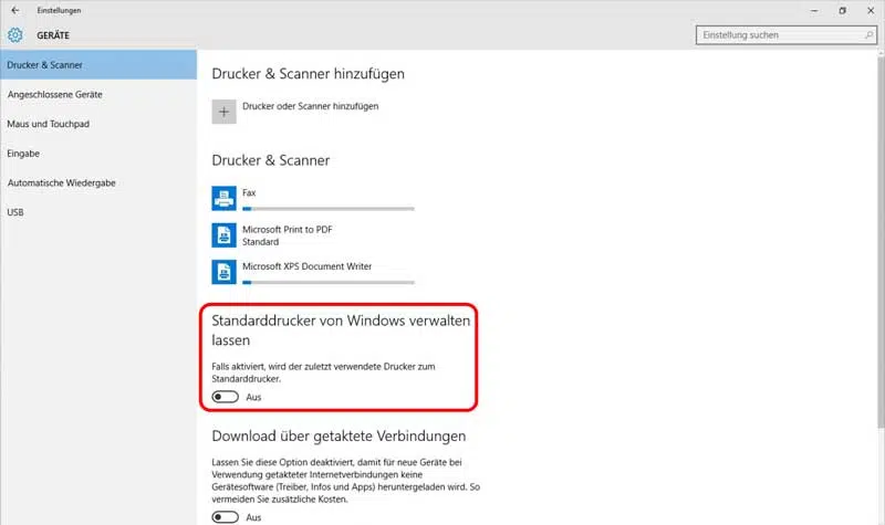 Standarddrucker Windows 10 Herbst-Update
