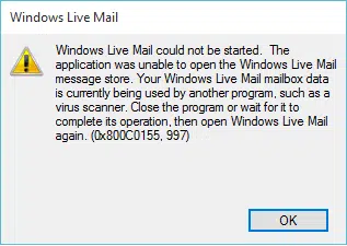 Fehler 0x800C0155, 997 Windows Live Mail