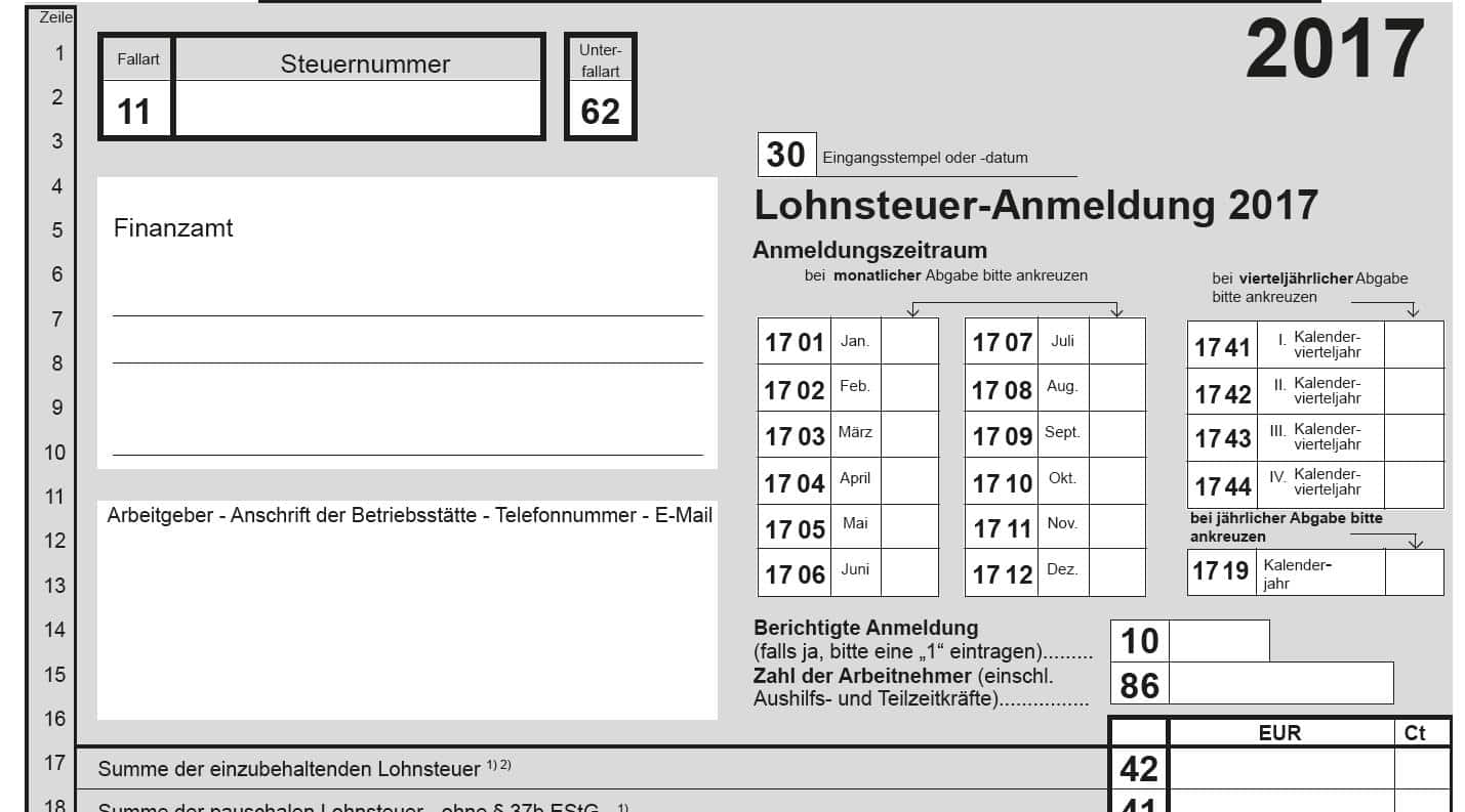 Muster und Werte Lohnsteuer-Anmeldung 2017