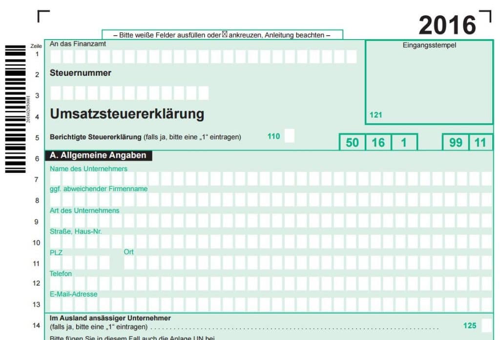 Muster für Umsatzsteuererklärung 2016 veröffentlicht | lex-blog.de