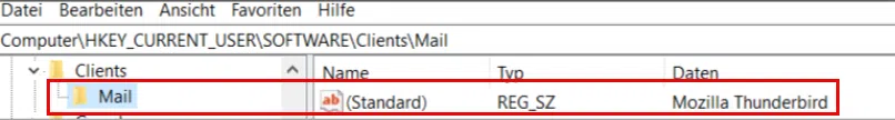 Eintrag Mailprogramm Registry