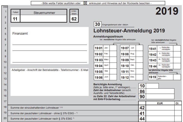 Muster und Werte Lohnsteuer-Anmeldung 2019 | lex-blog