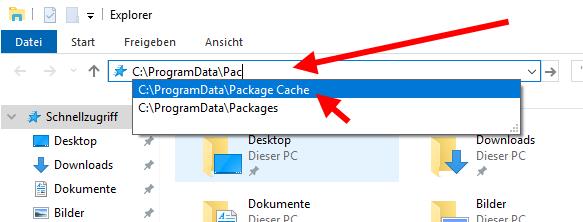 Pfad ProgramData - Package Cache aufrufen