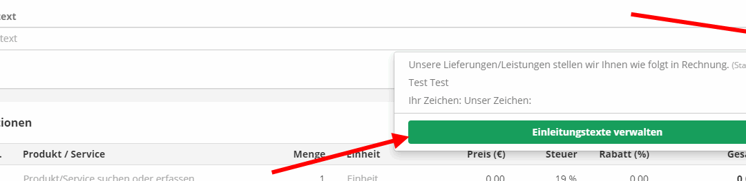 Einleitungstexte und Nachbemerkungen in lexoffice verwalten