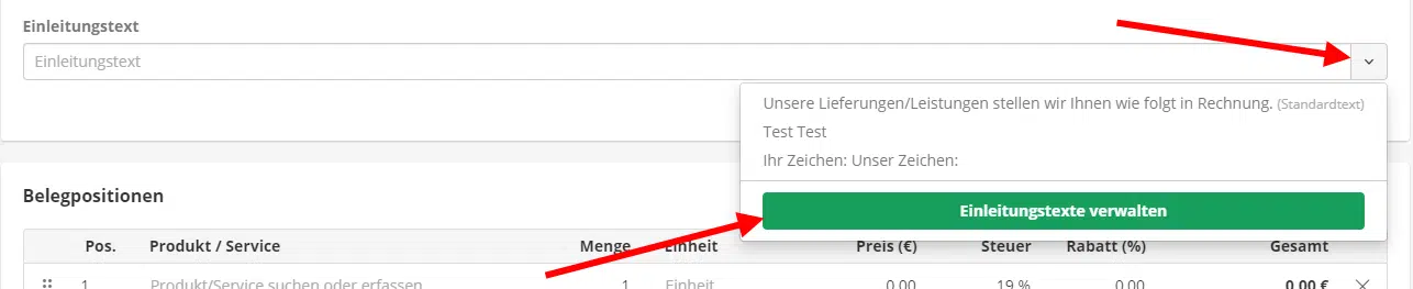 Einleitungstexte und Nachbemerkungen in lexoffice verwalten