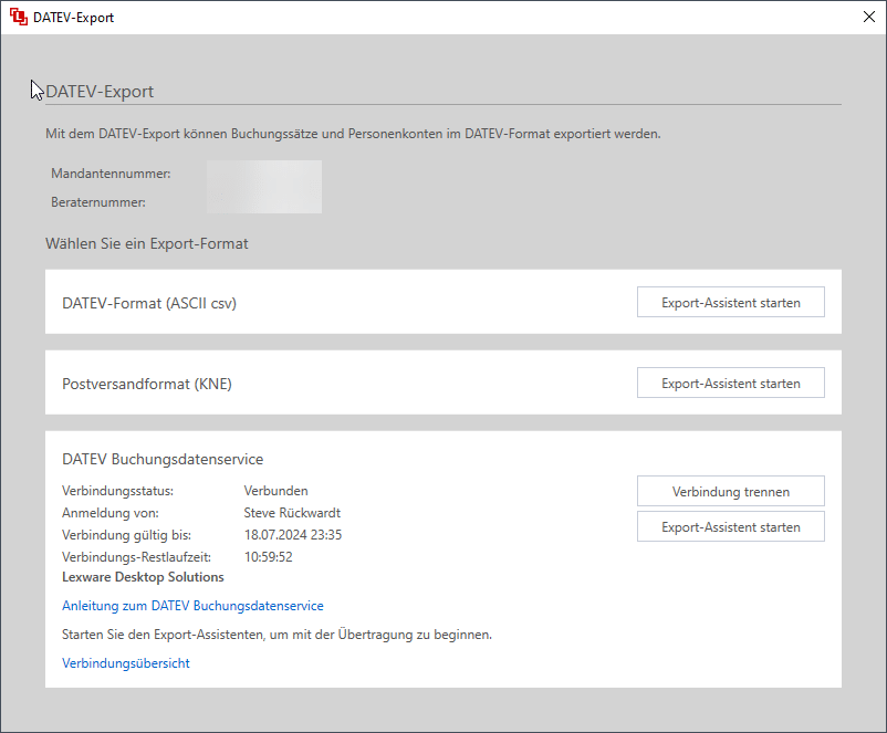 DATEV Buchungsdatenservice verbunden