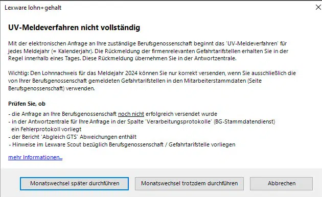 Lexware Meldung: UV-Meldeverfahren nicht vollständig