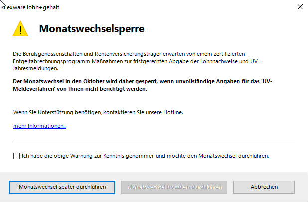 UV-Meldeverfahren Monatswechselsperre