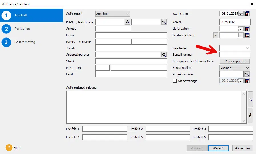 Bestellnummer im Auftrag - Lexware faktura+auftrag