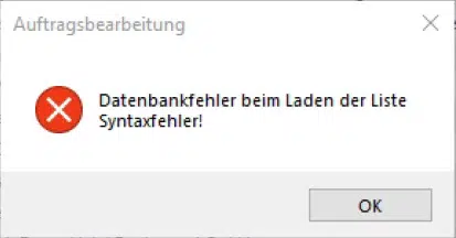 Datenbankfehler beim Laden der Liste - Syntaxfehler! Datenbankfehler beim Laden der Liste Syntaxfehler!