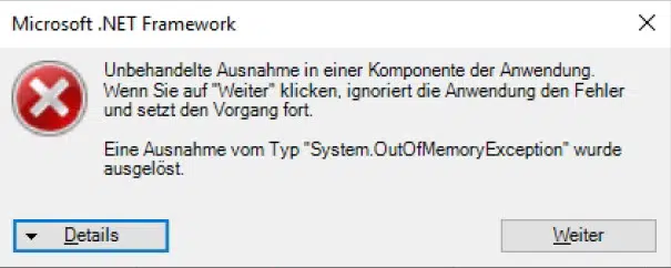 Datenbankfehler beim Laden der Liste - Syntaxfehler! Ausnahme vom Typ "System.OutOfMemoryException"