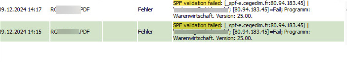 E-Rechnung Versand SPF validation failed