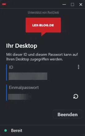 TAS Fernwartung - Ansicht Client