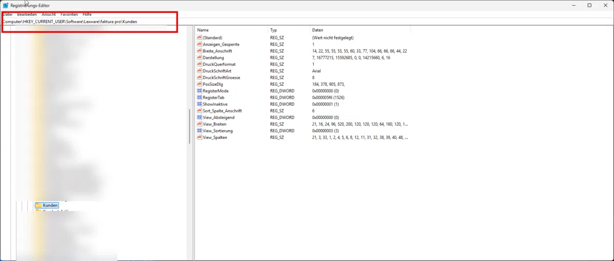 Lexware April-Update: Fehler beim Laden der Kundendaten (Sortierung) Registry-Pfad Lexware Sortierung Kundenliste